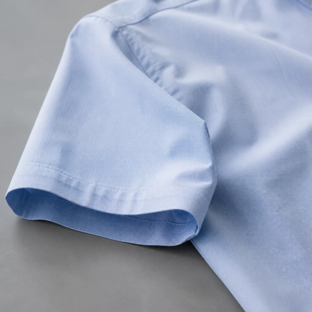 close-up of a short shirt sleeve hem on a folded shirt